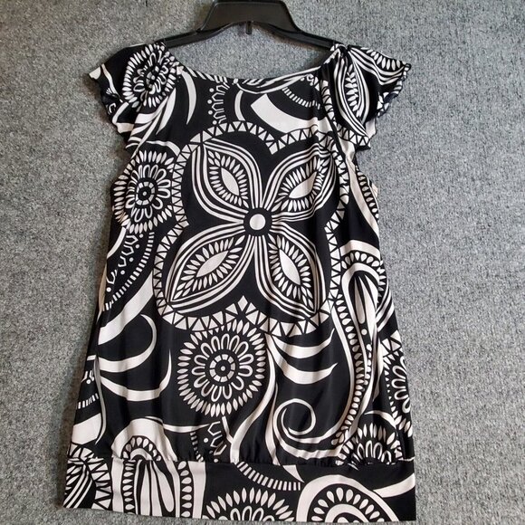 Joei & I Women  Sleeveless Black White Bold Print Blouse Size Small S Summer - Picture 5 of 9